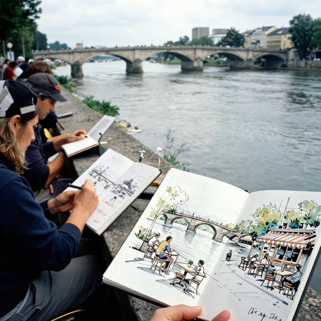 Group of artists sketching outdoors